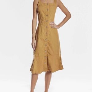 Oat New York honey Mustard cotton Button-Front Midi Dress